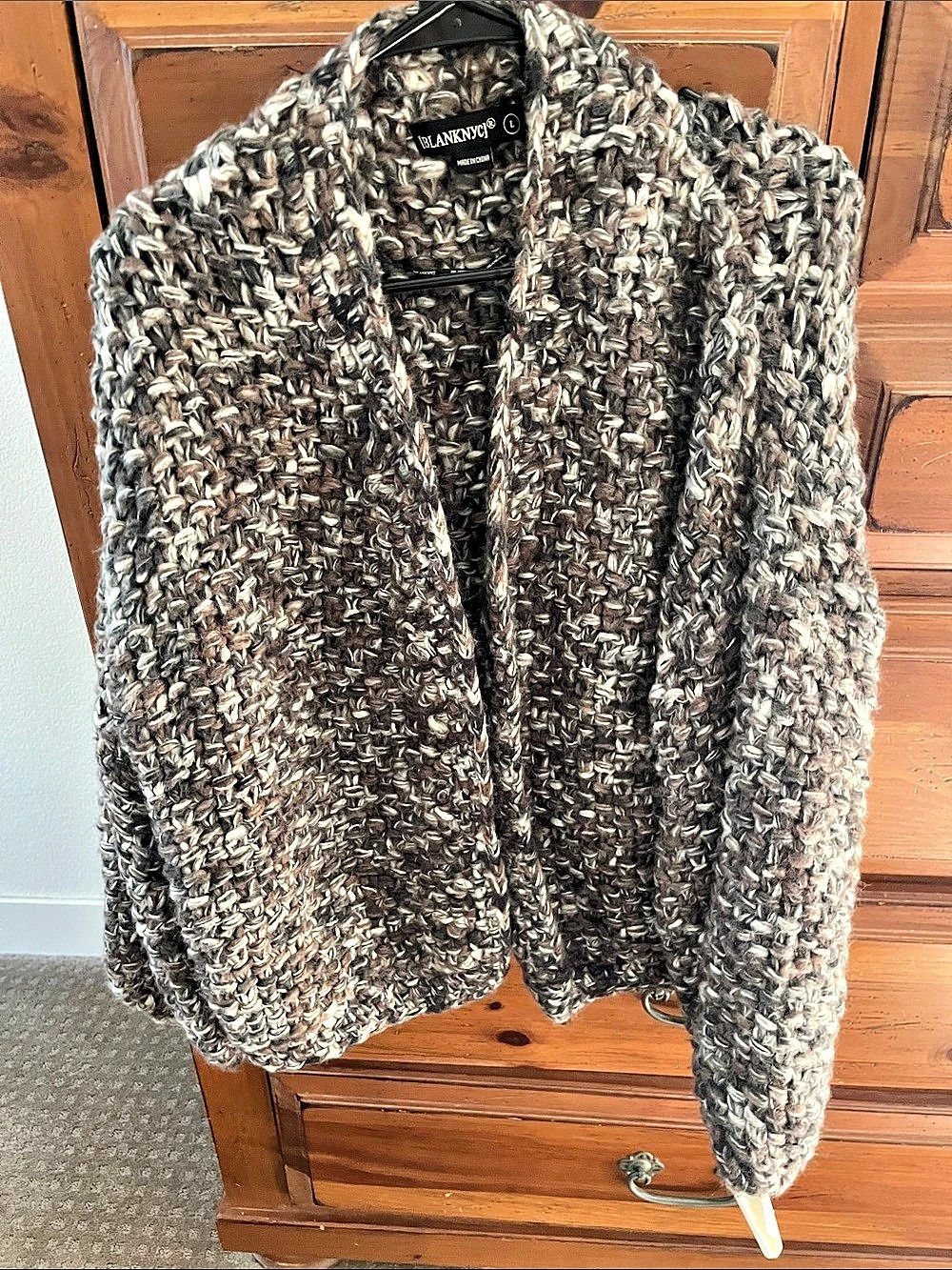 Blanknyc Boucle Knit Cardigan in Brown & Gray Size Large